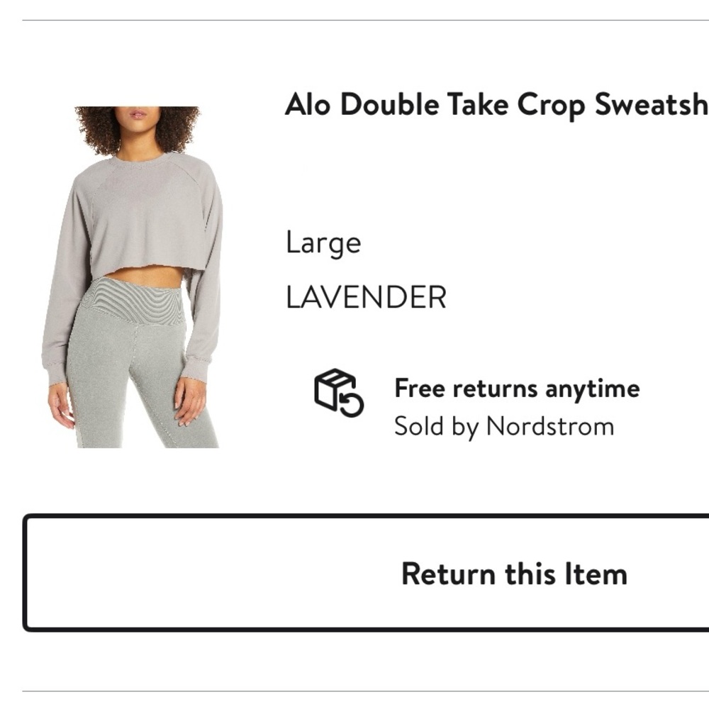 ALO Yoga Lavender Crop Sweatshirt